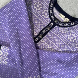 L.L.Bean Sweater 100% Lambs Merino Wool Women's L Purple Grandmacore Fair Isle